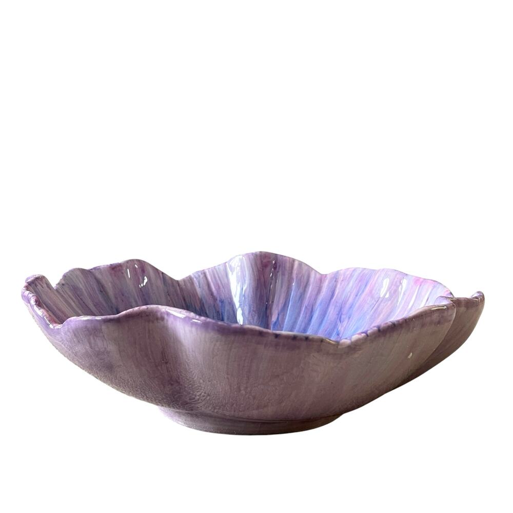 MAXCERA Purple Flower Ceramic Serving Bowl 12in Spring Easter New - Picture 4 of 15